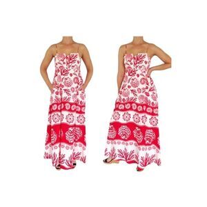 NWT Viral Calypso st Barth Shell Coral Red White Maxi Sun Dress Sz Small